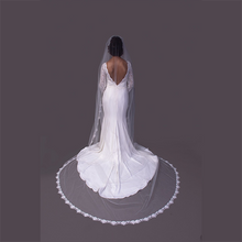 Load image into Gallery viewer, Cathedral Veil with Alencon Ivory lace trim.
