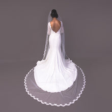 Load image into Gallery viewer, LUXURY SOFT  Cathedral Veil with Alencon Ivory lace trim.