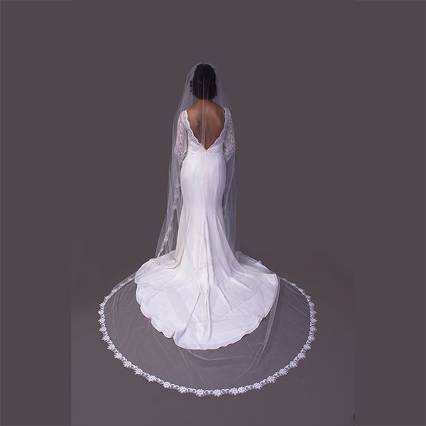 Cathedral Veil with Alencon Ivory lace trim.