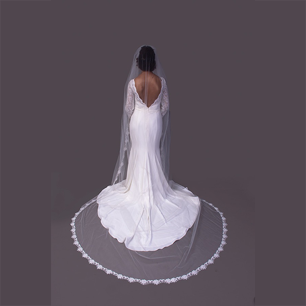 Cathedral Veil with Alencon Ivory lace trim. Atelie Fashion