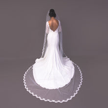 Load image into Gallery viewer, LUXURY SOFT  Cathedral Veil with Alencon Ivory lace trim.
