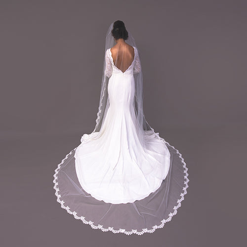 LUXURY SOFT  Cathedral Veil with Alencon Ivory lace trim.